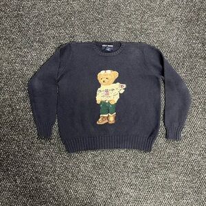 Ralph Lauren Polo Sweater Navy Sweater with Knit Ski Bear Motif Size WMNS Large